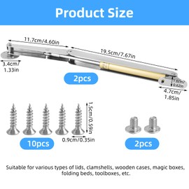 Bubuny Gas Pressure Damper Gas Lift Pack of 2, Flap Fitting, Lid Support Hinges Bed Box Hinges 200N, Hinge Folding Fitting Flap Hinge for Wooden Box Wall Cabinet Tatami Cabinet