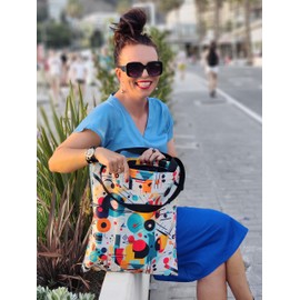 Loxato Tote Bag with Zip - Women's Shoulder Bag with Zip - Waterproof Oxford Fabric - Printed Fabric Bag - Shoulder Bag Large W 37 x H 42 cm - Women's Bag, Kandinsky Style 3