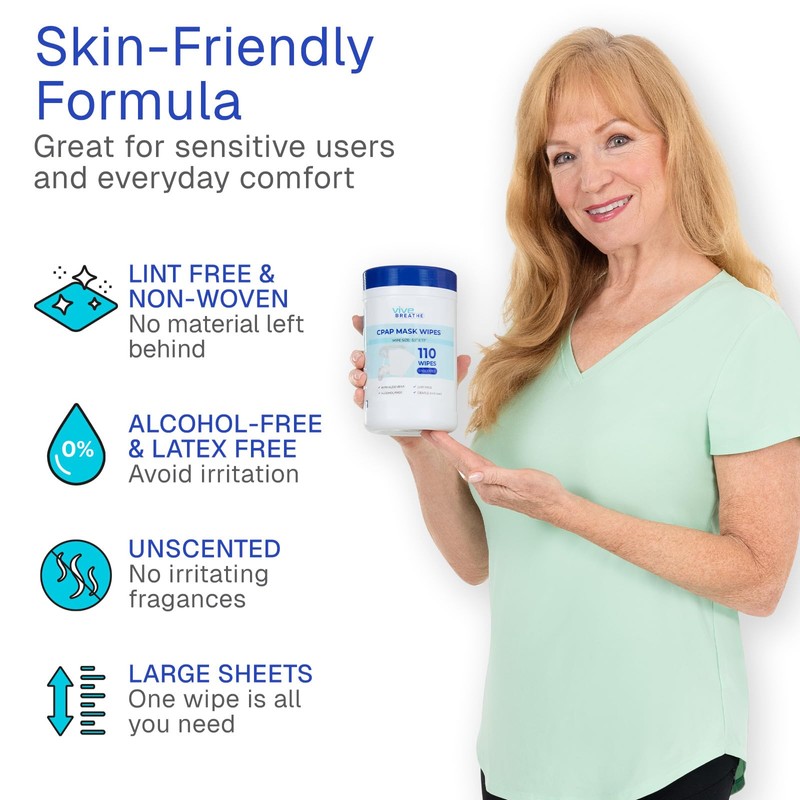 Vive CPAP Mask Wipes, 110 Count – Unscented, Alcohol‑Free, Lint‑Free