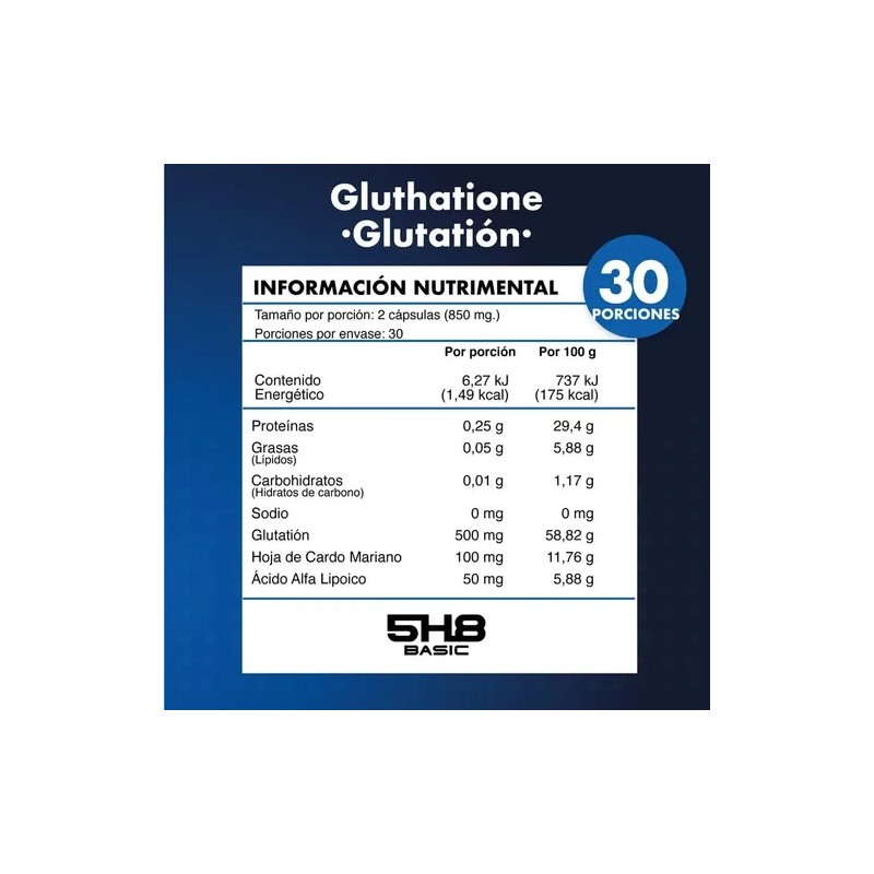5h Glutatión, Cardo Mariano Y Ácido Alfa Lipoico 60 Cápsulas