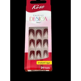 Kiss Fashion Design Nails Medium Burgundy Gold Sparkle Glue On Nails DGDN10