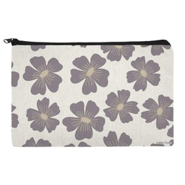 Gray Flowers Makeup Cosmetic Bag Organizer Pouch