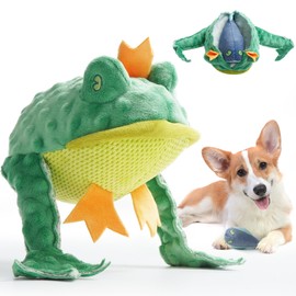 Nocciola 2 in 1 Frog Prince Plush Dog Toy, Rip and Reveal Interactive Toys with Hidden Tadpole Inside Play Tug-of-War Game for Dogs and Puppies