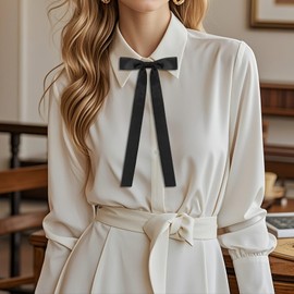 GHTIYLP Womens Bow Tie Adjustable Pre-Tied Western Ties for Women Solid Color Ribbon Bow Tie for Uniform Cosplay School (Black)