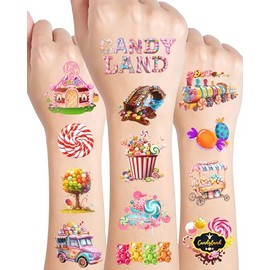ANTING 244 Piezas Lindo Candyland Tatuajes Temporales Pegatinas,20 Hojas Candy Land Lollipop Donut Tatuajes Temáticos Pegatinas Decoración De Fiesta Favores Para Niños Niña Niños Cum