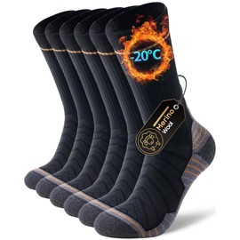 CLATOFO Merino Wool Hiking Crew Socks for Men & Women, Thermal Socks,Cushioned Anti-Blister, Breathable 3 Pairs(BLACK&GREY,XL)