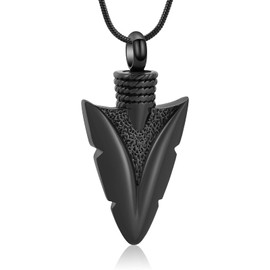 Hearbeingt Urn Necklace for Men Arrowhead Cremation Jewelry for Ashes Memorial Lockets Keepsakes Pendant for Women Men Memory Gift(Black)