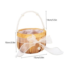 Woven Flower Girl Basket for Wedding, 22× 15cm Small Wedding Flower Basket with Pearl Handle(Style-03)