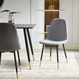 SQPFTW Grey Dining Chairs Set of 2 - Velvet Upholstered Seats with Metal Legs, Modern Kitchen & Dining Room Chair Sets for Compact Spaces