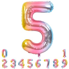 TONIFUL 40 Inch Rainbow Large Numbers Balloons 0-9, Number 5 Digital 5 Helium Balloons, Foil Mylar Big Number Balloons for Birthday Party Anniversary Supplies Decorations