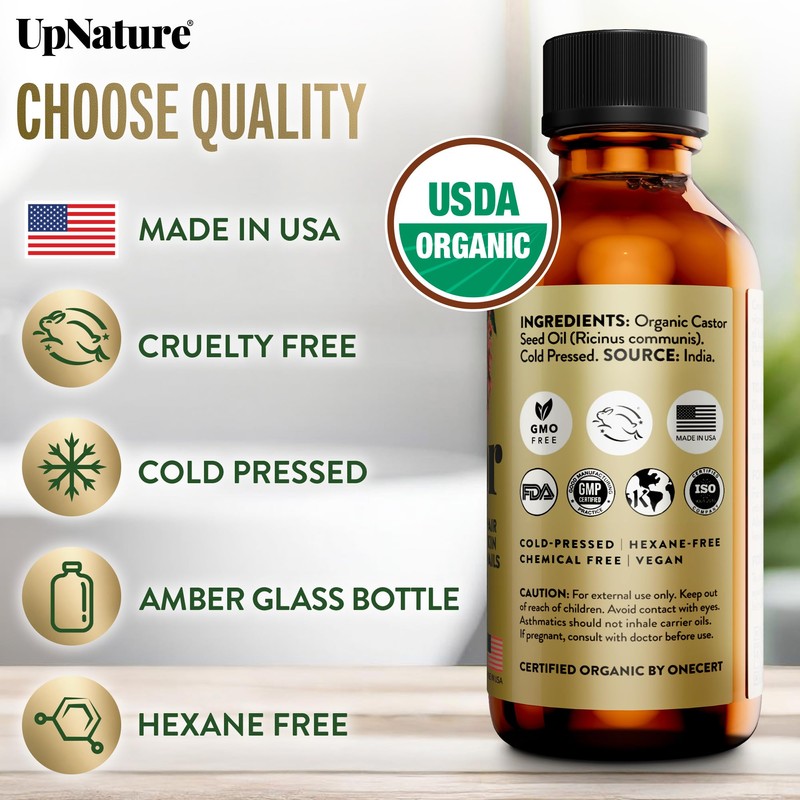 UpNature Organic Castor Oil for Eyelashes – Lash Serum for