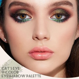 Green Cat Eye Eyeshadow Palette 9 Color Full Matte Glitter Highly Pigmented & Easy Application Black Eyeshadow Eye Shadow Pallets for Women Long-lasting & Waterproof Formula Natural Nude Brown Shades