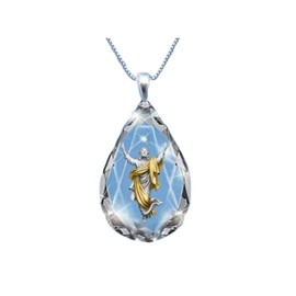 Shiny Crystal Waterdrop Pendant Necklace Glass Cross Tree of Life Lucky Neckalce for Women and Men-Virgin Mary