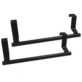 Kemcatui 2 Pack Over Cabinet Towel Holder, Black Kitchen Towel Rack 9 Inch Cupboard Towel Bar, Stainless Steel Towel Hanger