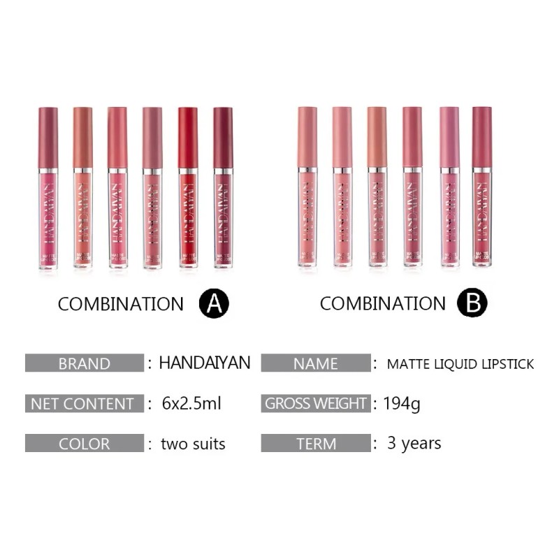 Set de 6 labiales Handaiyan Z Lápiz Labial color rojo