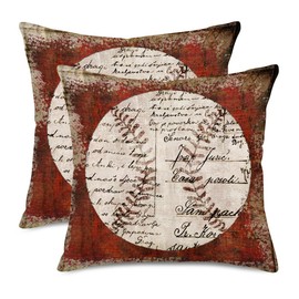 Fukeen Vintage Baseball Throw Pillow Cover Inspirational Sports Ball with Words Letters Decorative Pillow Cases Set of 2 20x20 Inch Cushion Cover for Sofa Couch