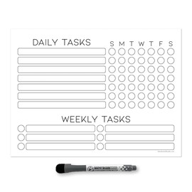 Dry Erase Whiteboard Task Planner by Glassboard Studio | Removable and Restickable Adhesive Decal | Fine-Tip Magnetic Marker Included (9 x 12 inches, White)