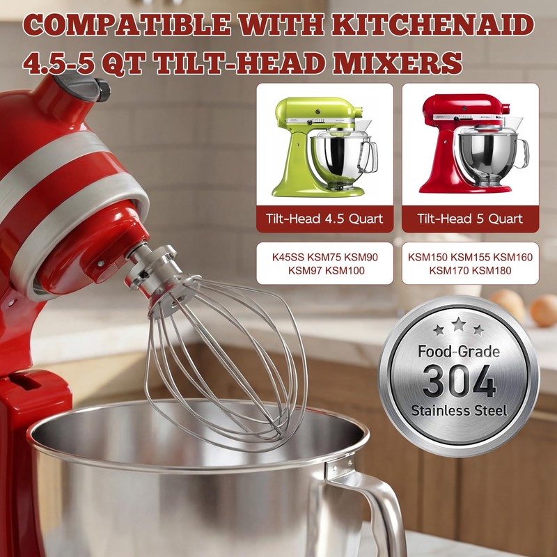 Mixer Attachments for KitchenAid 4.5-5 Qt Tilt-Head Stand Mixer, Dishwasher