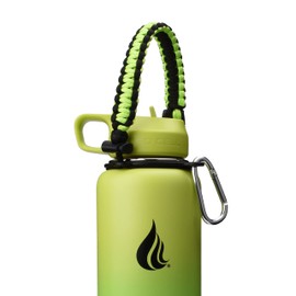 HYDRO CELL Paracord Handle for Wide Mouth Water Bottles - Carrier Strap w/Attachment Ring and Carabiner Accessory. Compatible w/ 64oz, 40oz 32oz, 24oz, 18oz, 14oz Insulated Bottles (Neon/Black)