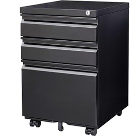 STRPRETTY BASIC 3 Drawer File Cabinet - Metal File Mobile Filing Cabinet with Lock for Legal/Letter/A4 Size for Home Office Fully Assembled Except Wheels (Black)