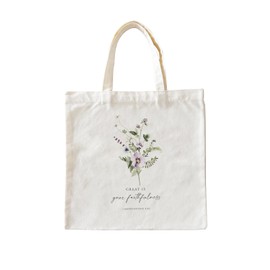 Zeghk Christian Canvas Tote Bags for Women, Great is Your Faithfulness Christian Gifts for Women Faith, Bible Verse Gifts, Floral Tote Bags for Women, Reusable Grocery Bags Shopping Bags