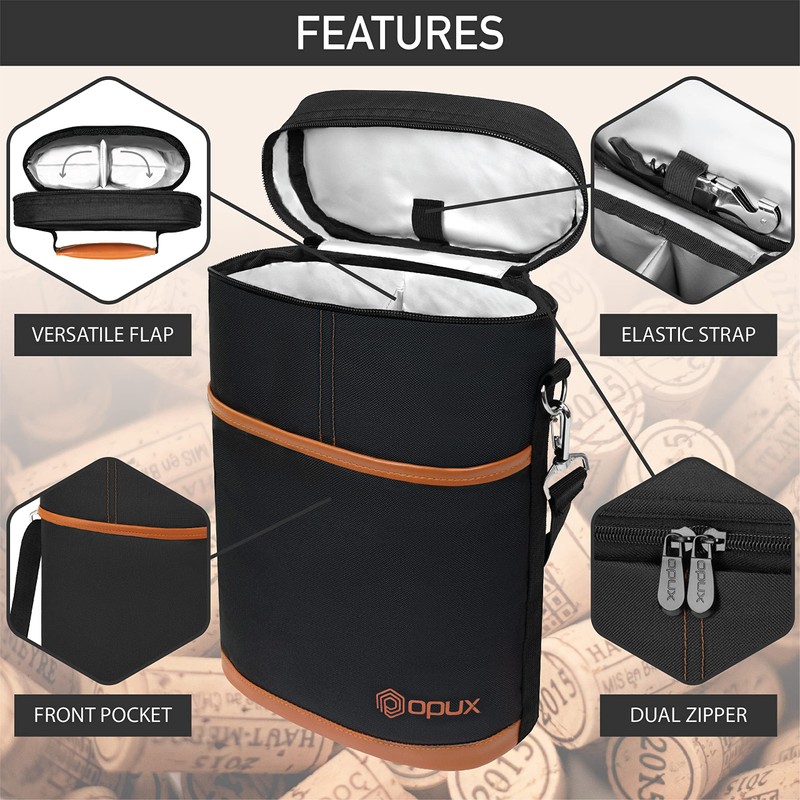opux 2 Bottle Wine Carrier Tote, Insulated Leakproof Wine Cooler