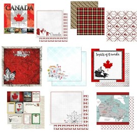 Custom Bundle - 10 Canada Travel Vacation Themed 12" x 12" Scrapbook Papers - Various Brands