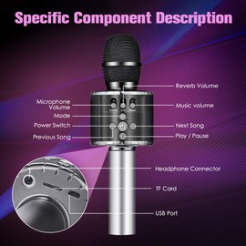 GLIME Wireless Karaoke Microphone, Portable Bluetooth Karaoke Microphone with LED Disco Light, Compatible with Android/iOS/PC/Smartphone (Black)