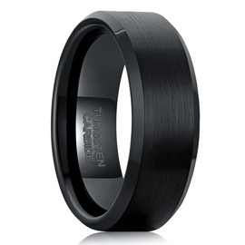 Zoesky Tungsten ring for Men 8mm Wedding Band Silver Black Plated Matte Finished Ring Comfort Fit Size 6-15 (Black, 12)