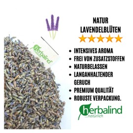 Herbalind Lavender Blossoms Natural Lavender Without Additives – Intense, Air Dried and Untreated – Lavender Blossoms for Scented Cushion, Scented Bags, Lavender Bags