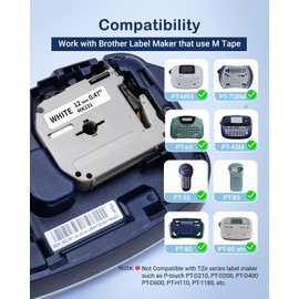 Compatible with M-K231 M-K231s Brother M Tape 12mm 0.47 White P Touch MK231 M231 M-231 PTM95 Label Tape Work for Brother PT-M95 PT-65 PT-45 PT-80 PT-70 PT-90 Label Maker Refills, 4 Pack
