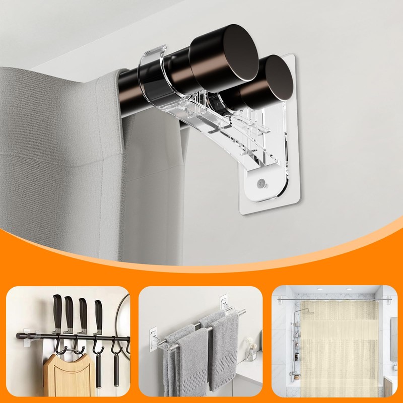 Antimbee 6-Pack Double Curtain Rod Bracket, Adhesive No Drill Curtain