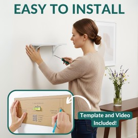 Reinforced Steel Bracket White Shelves for Wall - Easy to Install, Template and Video Included - Shelf with Brackets, White Bookshelf for Wall, Bathroom Shelves, Farmhouse Decor