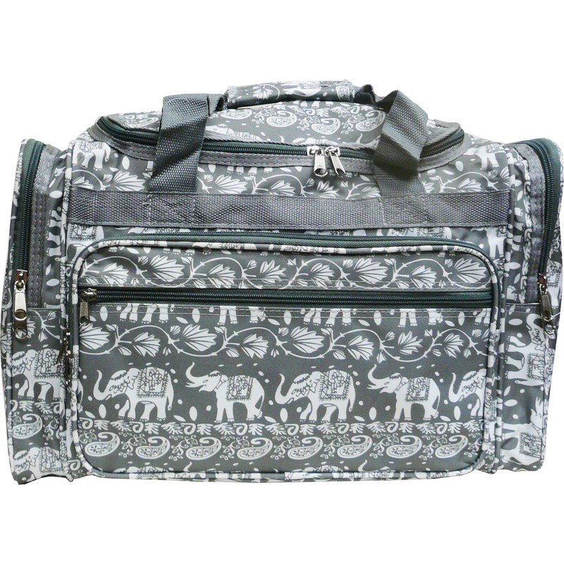 19 Inch Elephant Print Duffel Bag Gray Duffle