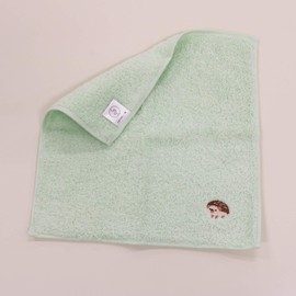 Keisuu Kurumin 4526847142773 Hankachi Towel, Handkerchief, Embroidery, Hedgehog, Green, 9.8 x 9.8 inches (25 x 25 cm)