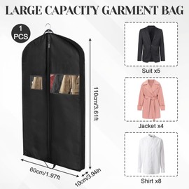 Kleidersack Anzug Schwarz mit Reißverschluss, Kleidersäcke, Kleidersack Kurz zur Aufbewahrung, Kleiderbeutel für Reisen, Anzugtasche, Schützt vor Staub, Feuchtigkeit & Motten (110 * 60 * 10cm)