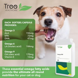 Troo Health Care Omega 369 Pet Perfect Omega Fish Oil - for Dogs & Cats - 1000mg 120 Capsules - Daily Omega 3 6 9 Supplement for Pets - Help Maintain Healthy Skin & Coat - Support Immune & Heart