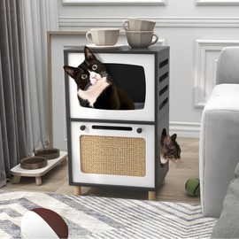 TaoHFE Cat Hideaway Modern Cats Furniture for Living Room Cat Houses for Indoor Cats with Scratching Pad & Soft Cushion, Cats Beds for Indoor TV Design end Table, Black