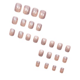 24PcsPink Press on Nail Short Square Christmas Fake Nails Acrylic Nail Kit with Snowflake Glitter Design Full Cover Winter Xmas False Nails Artificial Glossy Glue on Nails for Women Holiday Manicure