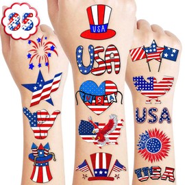 85 PCS America USA Temporary Tattoos Freedom Party Themed Patriotic Birthday Party Decorations Favors Supplies Decor American Flag 4th of July Tattoo Stickers for Kids Adults Prizes