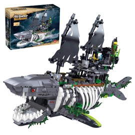 Hallisun Pirate Ship Shark Building Blocks 1151 pcs, Ghost Seashark Boat Model, Fishing Boat Shark-Shape Cruise Ship Construction Kit Toys Birthday Gifts Decor for Adults Boys 8+, 1151 PCS