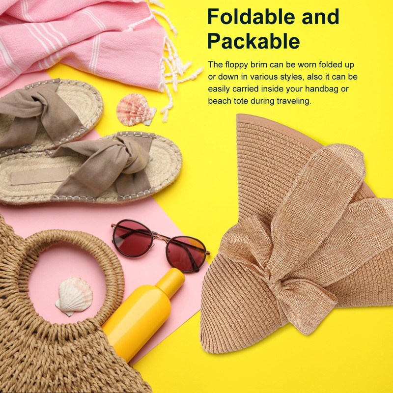 DRESHOW Women's Wide Brim Straw Hat Foldable Protection Beach Hat