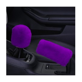 Sylvil 2 PCS Fluffy Gear Shift Knob Cover, Thicken Soft Plush Car Handbrake Cover, Furry Hand Brake and Shift Knob Protector, Universal Manual Vehicle Interior Accessories for Winter (Purple)