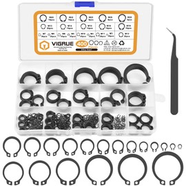 VIGRUE 400-Piece Snap Ring Assortment Circlip Set 19 Sizes Carbon Steel E-Clip External Retaining Ring External C-Clips Split Buckles Washers, M4-M28 with Plastic Box