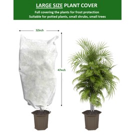 EAONE 12 Pack Plant Covers Freeze Protection, 32x47'' Winter Frosts Cloth for Outdoor Plants, Reusable Frost Blankets Drawstring Bags for Cold Freeze Sun Protection Bird Insect Prevention,White