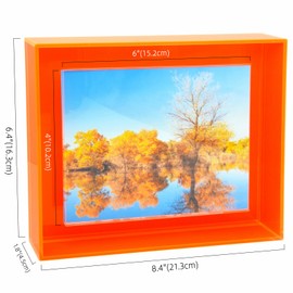 HappyDino 4x6 Acrylic Neon Floating Picture Frame Wall Desk Bright Full Colored Decorative Photo Frame for Wall Mounting Tabletop Gallery Display, Neon Orange