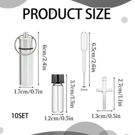 MOSIOBERDAVIAN 10 Pcs Holy Oils Bottle Anointing Oil Bottles Keychain Vial with Eyedropper Cross Pendant for Travel Baptism Favor Church Wedding Communion Favor (Silver)