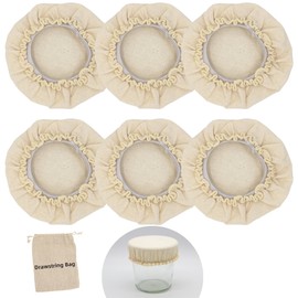 6-Pack sourdough jar cover, Organic Reusable Cloth jar cover for proofing, fits 2.5”-5” Diameter bowl and Jar mouth - Unbleached, Chemical-Free, Perfect for Fermentation Jars (6 Pack - Medium)