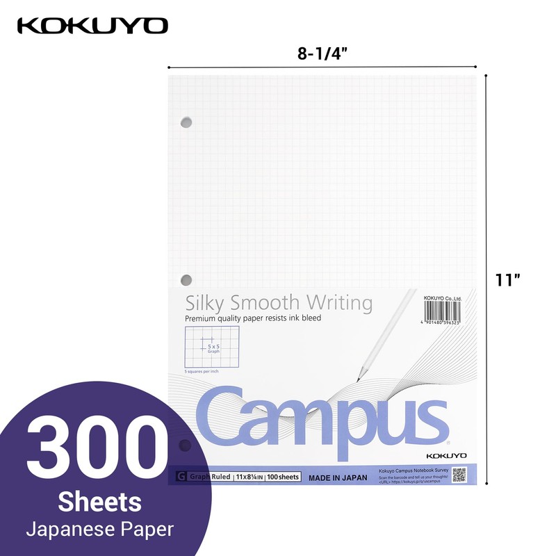KOKUYO 5x5 Graph Paper, 8.25x11 Inches Loose Leaf Paper, 300