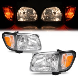 HECASA Headlight & Corner Light w/Bulbs Compatible with 2001-2004 Toyota Tacoma Replacement for TO2503136 TO2502136 Halogen Front Headlamp Bumper Head Lights Clear Lens Black Housing Left&Right Side